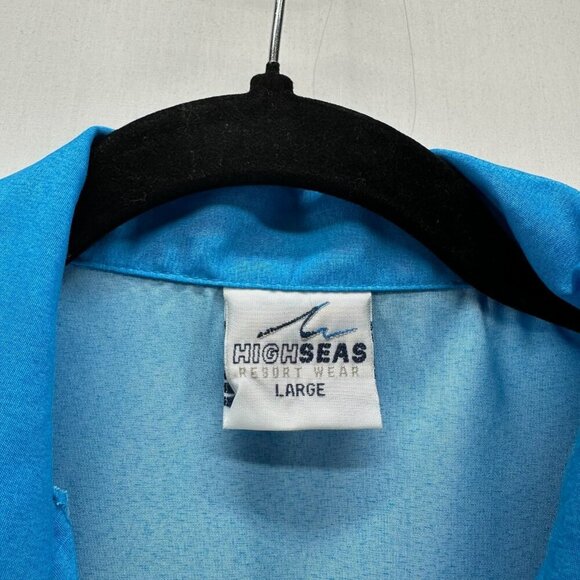 HIGHSEAS Resort Wear Hawaiian Shirt Mens L Bahamas Palm Tree Short Sleeves Blue - Picture 10 of 11